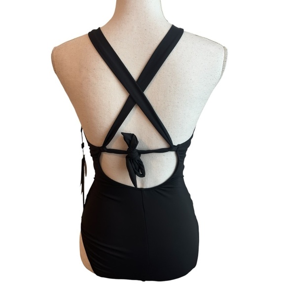 LA BLANCA ISLAND GODDESS HIGH NECK ONE-PIECE BLACK SWIMSUIT SIZE US 8 BRAND NEW - Picture 4 of 8